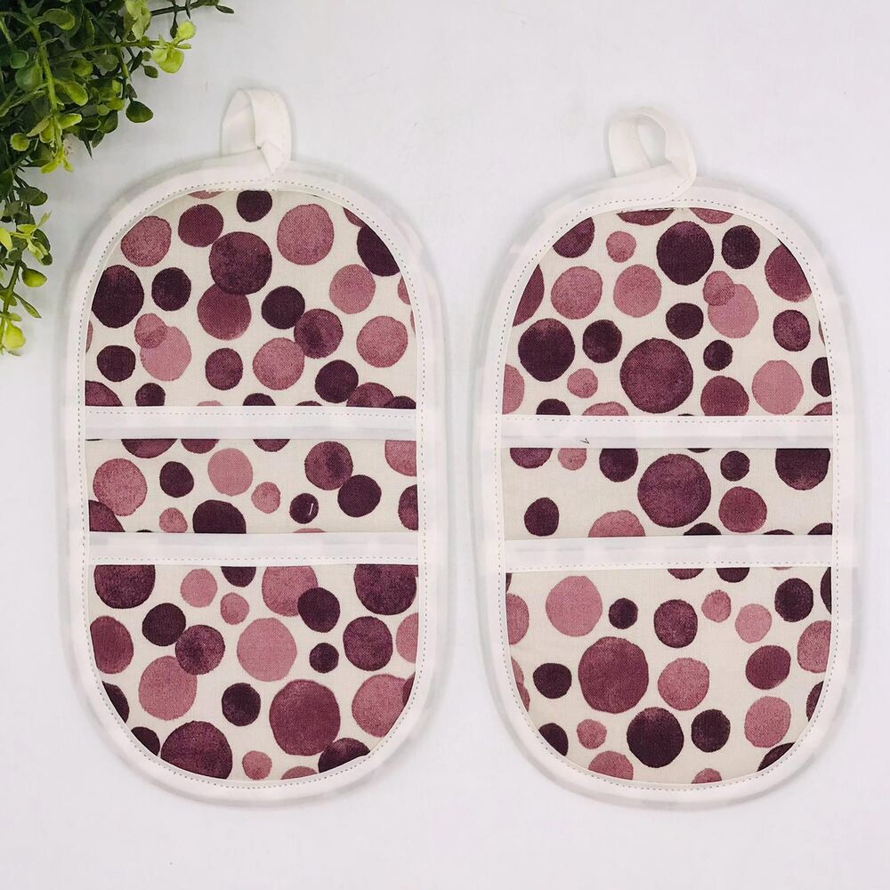 Set of 2 Finger Hotpad Potholders, Faded Purple Dots, 2 Piece Set